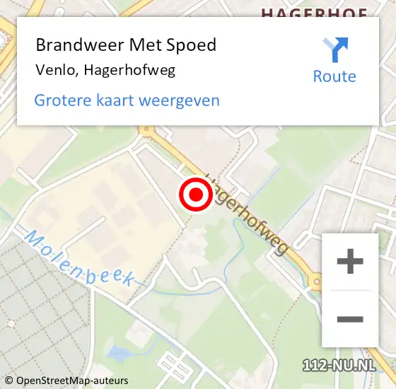 Locatie op kaart van de 112 melding: Brandweer Met Spoed Naar Venlo, Hagerhofweg op 17 augustus 2024 11:48