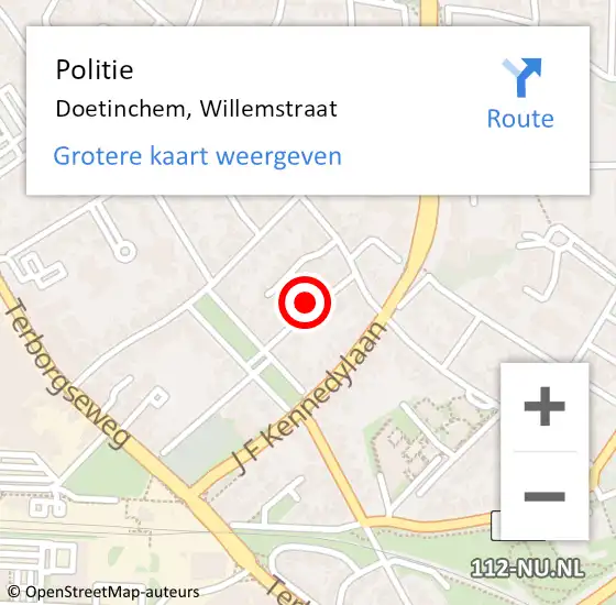 Locatie op kaart van de 112 melding: Politie Doetinchem, Willemstraat op 17 augustus 2024 11:52