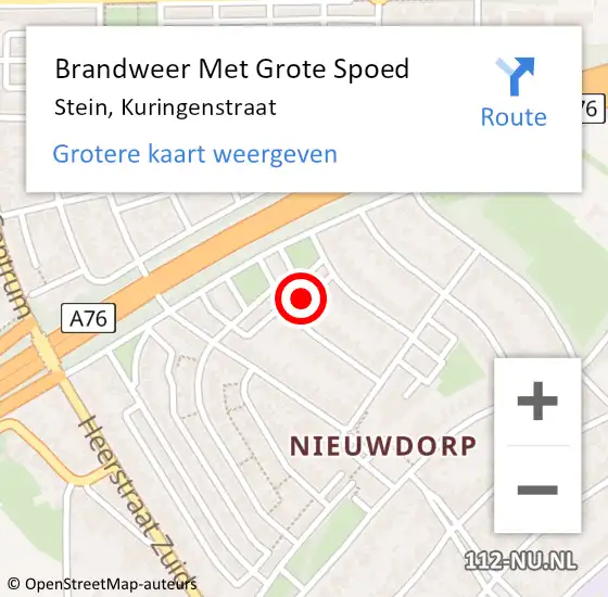 Locatie op kaart van de 112 melding: Brandweer Met Grote Spoed Naar Stein, Kuringenstraat op 17 augustus 2024 12:09