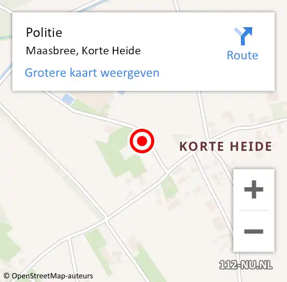 Locatie op kaart van de 112 melding: Politie Maasbree, Korte Heide op 17 augustus 2024 12:35