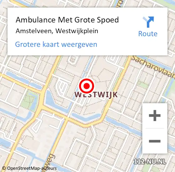 Locatie op kaart van de 112 melding: Ambulance Met Grote Spoed Naar Amstelveen, Westwijkplein op 17 augustus 2024 12:46