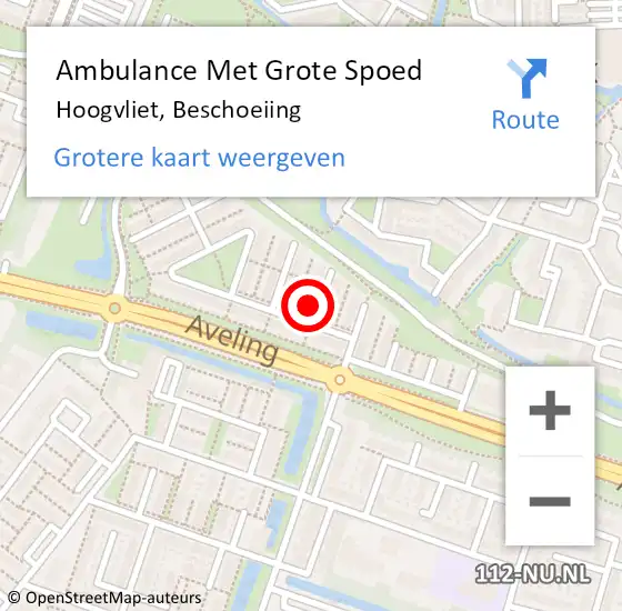 Locatie op kaart van de 112 melding: Ambulance Met Grote Spoed Naar Hoogvliet, Beschoeiing op 17 augustus 2024 12:50