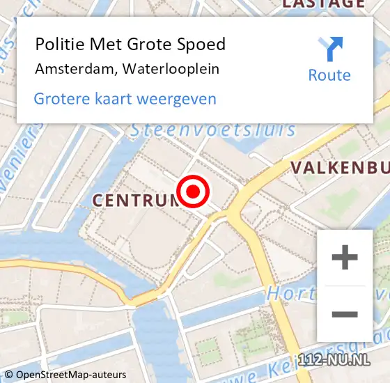 Locatie op kaart van de 112 melding: Politie Met Grote Spoed Naar Amsterdam, Waterlooplein op 17 augustus 2024 12:53