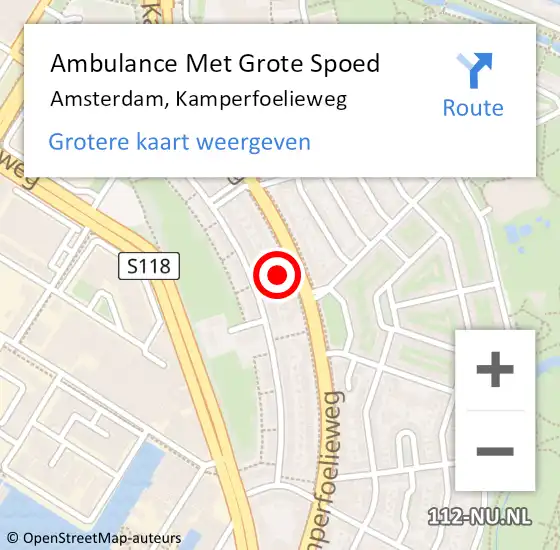 Locatie op kaart van de 112 melding: Ambulance Met Grote Spoed Naar Amsterdam, Kamperfoelieweg op 17 augustus 2024 13:07