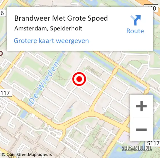 Locatie op kaart van de 112 melding: Brandweer Met Grote Spoed Naar Amsterdam, Spelderholt op 17 augustus 2024 13:19