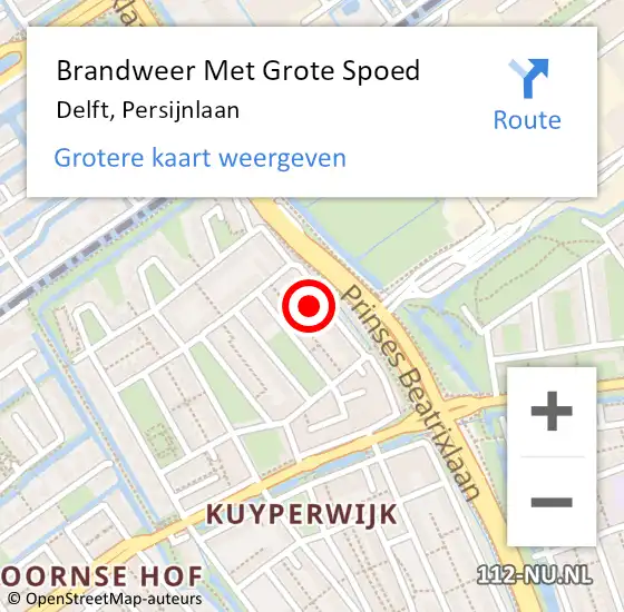 Locatie op kaart van de 112 melding: Brandweer Met Grote Spoed Naar Delft, Persijnlaan op 17 augustus 2024 13:52