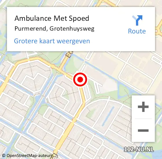 Locatie op kaart van de 112 melding: Ambulance Met Spoed Naar Purmerend, Grotenhuysweg op 17 augustus 2024 14:21