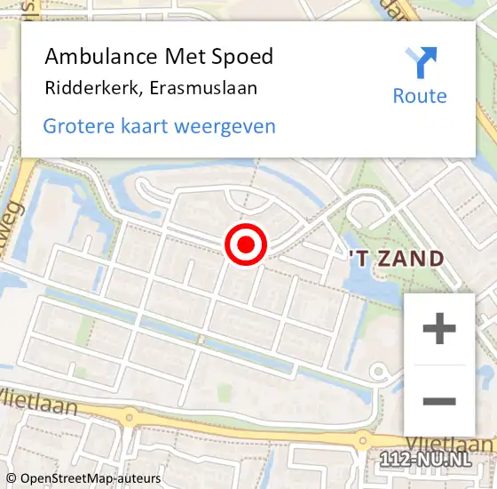 Locatie op kaart van de 112 melding: Ambulance Met Spoed Naar Ridderkerk, Erasmuslaan op 17 augustus 2024 14:41