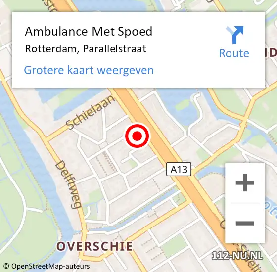 Locatie op kaart van de 112 melding: Ambulance Met Spoed Naar Rotterdam, Parallelstraat op 17 augustus 2024 14:47