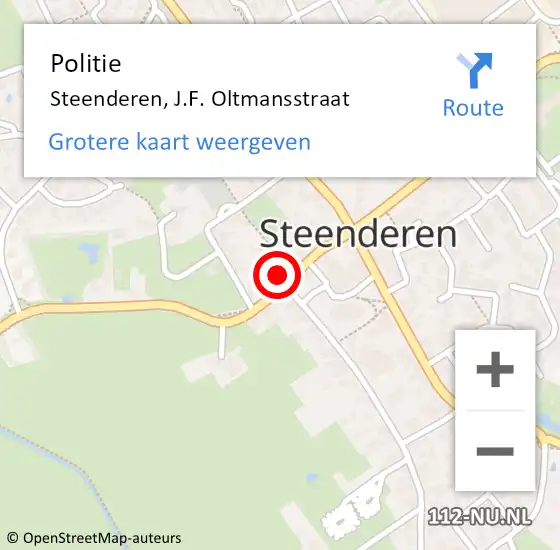 Locatie op kaart van de 112 melding: Politie Steenderen, J.F. Oltmansstraat op 17 augustus 2024 14:51