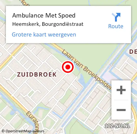 Locatie op kaart van de 112 melding: Ambulance Met Spoed Naar Heemskerk, Bourgondiëstraat op 17 augustus 2024 15:03