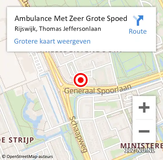 Locatie op kaart van de 112 melding: Ambulance Met Zeer Grote Spoed Naar Rijswijk, Thomas Jeffersonlaan op 17 augustus 2024 15:18