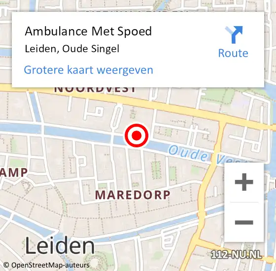 Locatie op kaart van de 112 melding: Ambulance Met Spoed Naar Leiden, Oude Singel op 17 augustus 2024 15:21