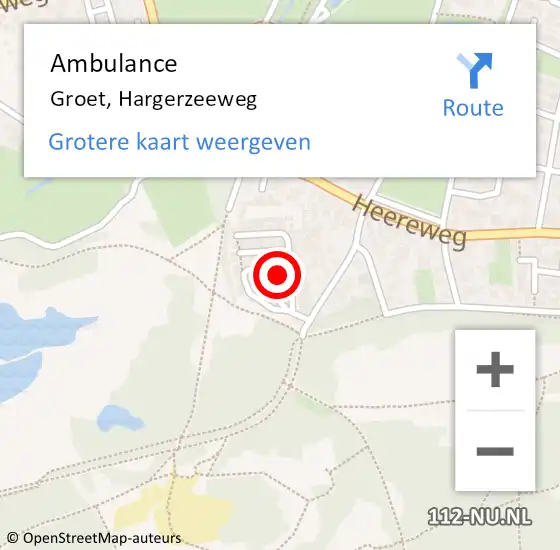 Locatie op kaart van de 112 melding: Ambulance Groet, Hargerzeeweg op 17 augustus 2024 16:01