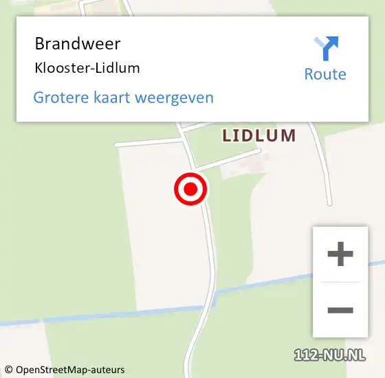 Locatie op kaart van de 112 melding: Brandweer Klooster-Lidlum op 17 augustus 2024 16:35