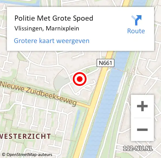 Locatie op kaart van de 112 melding: Politie Met Grote Spoed Naar Vlissingen, Marnixplein op 17 augustus 2024 16:42