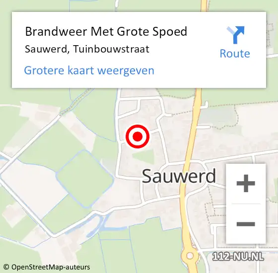 Locatie op kaart van de 112 melding: Brandweer Met Grote Spoed Naar Sauwerd, Tuinbouwstraat op 17 augustus 2024 16:54