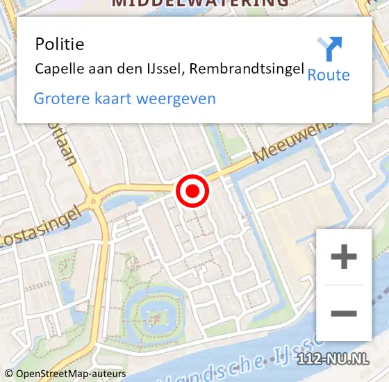 Locatie op kaart van de 112 melding: Politie Capelle aan den IJssel, Rembrandtsingel op 17 augustus 2024 17:06