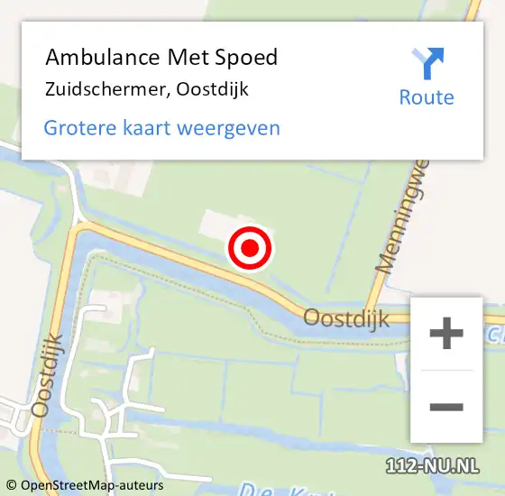 Locatie op kaart van de 112 melding: Ambulance Met Spoed Naar Zuidschermer, Oostdijk op 17 augustus 2024 17:07