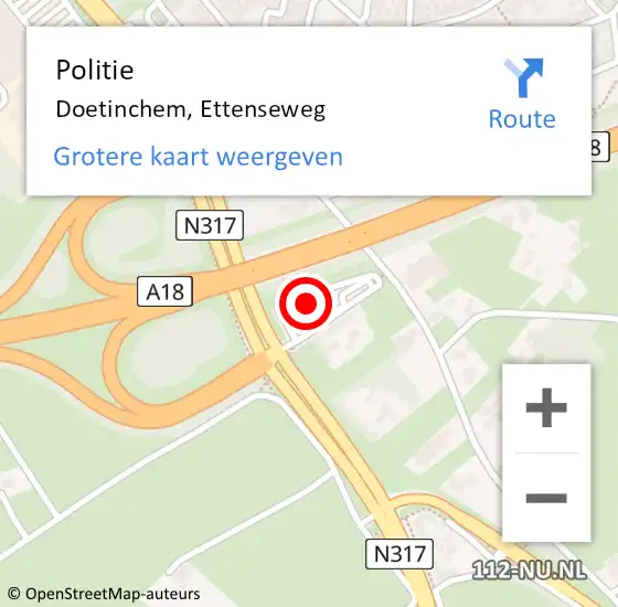 Locatie op kaart van de 112 melding: Politie Doetinchem, Ettenseweg op 17 augustus 2024 17:09