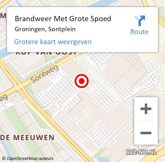 Locatie op kaart van de 112 melding: Brandweer Met Grote Spoed Naar Groningen, Sontplein op 17 augustus 2024 17:11