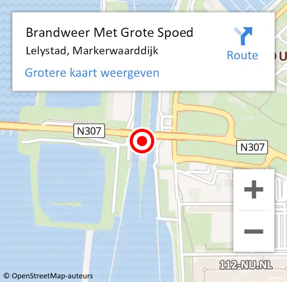 Locatie op kaart van de 112 melding: Brandweer Met Grote Spoed Naar Lelystad, Markerwaarddijk op 17 augustus 2024 17:14