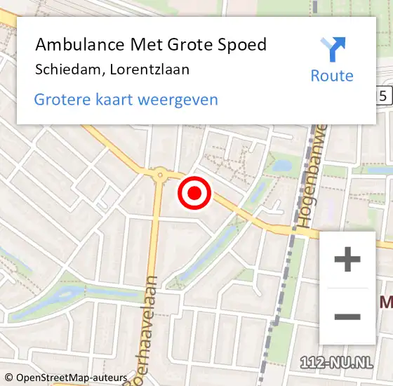 Locatie op kaart van de 112 melding: Ambulance Met Grote Spoed Naar Schiedam, Lorentzlaan op 17 augustus 2024 17:28