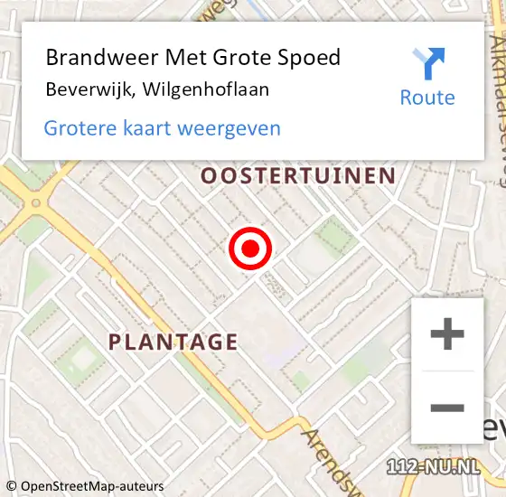 Locatie op kaart van de 112 melding: Brandweer Met Grote Spoed Naar Beverwijk, Wilgenhoflaan op 17 augustus 2024 17:29