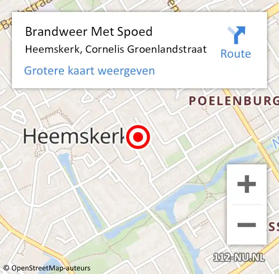 Locatie op kaart van de 112 melding: Brandweer Met Spoed Naar Heemskerk, Cornelis Groenlandstraat op 17 augustus 2024 17:32