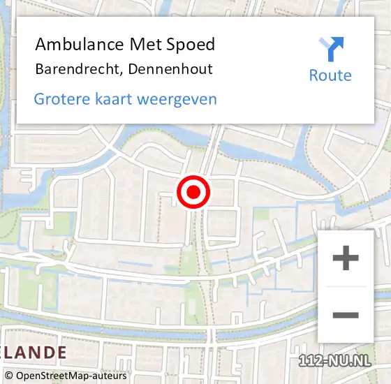 Locatie op kaart van de 112 melding: Ambulance Met Spoed Naar Barendrecht, Dennenhout op 17 augustus 2024 17:57