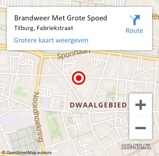 Locatie op kaart van de 112 melding: Brandweer Met Grote Spoed Naar Tilburg, Fabriekstraat op 17 augustus 2024 18:14