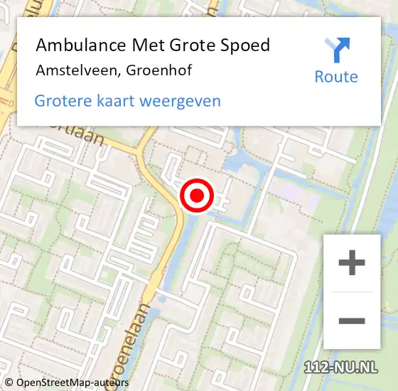 Locatie op kaart van de 112 melding: Ambulance Met Grote Spoed Naar Amstelveen, Groenhof op 17 augustus 2024 18:18