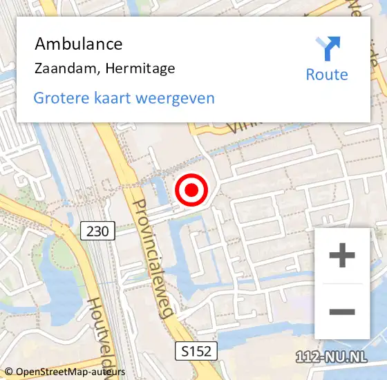 Locatie op kaart van de 112 melding: Ambulance Zaandam, Hermitage op 17 augustus 2024 18:23