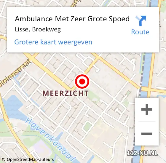 Locatie op kaart van de 112 melding: Ambulance Met Zeer Grote Spoed Naar Lisse, Broekweg op 17 augustus 2024 18:24