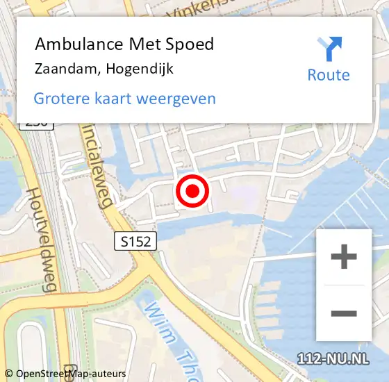 Locatie op kaart van de 112 melding: Ambulance Met Spoed Naar Zaandam, Hogendijk op 17 augustus 2024 18:33