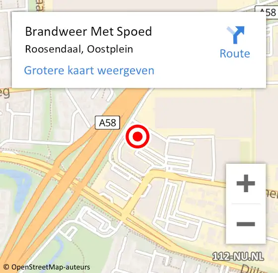 Locatie op kaart van de 112 melding: Brandweer Met Spoed Naar Roosendaal, Oostplein op 17 augustus 2024 18:51