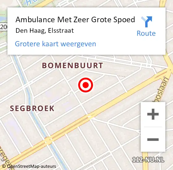 Locatie op kaart van de 112 melding: Ambulance Met Zeer Grote Spoed Naar Den Haag, Elsstraat op 17 augustus 2024 18:56