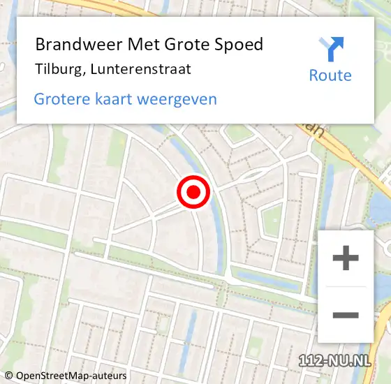 Locatie op kaart van de 112 melding: Brandweer Met Grote Spoed Naar Tilburg, Lunterenstraat op 17 augustus 2024 19:13