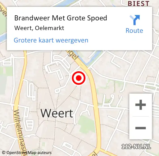 Locatie op kaart van de 112 melding: Brandweer Met Grote Spoed Naar Weert, Oelemarkt op 17 augustus 2024 19:17