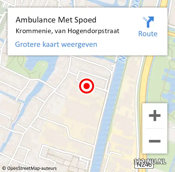 Locatie op kaart van de 112 melding: Ambulance Met Spoed Naar Krommenie, van Hogendorpstraat op 17 augustus 2024 19:31