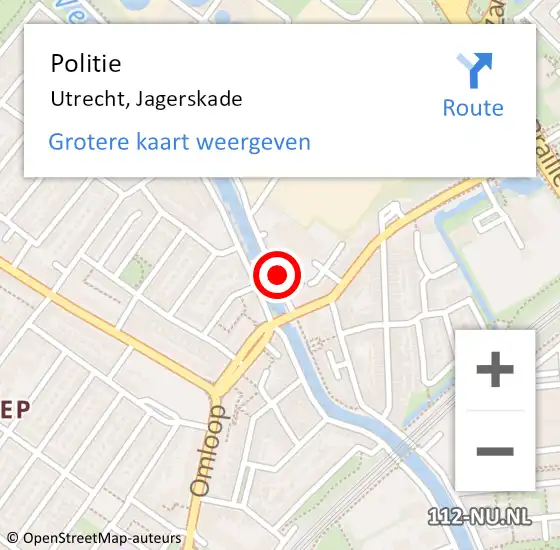 Locatie op kaart van de 112 melding: Politie Utrecht, Jagerskade op 17 augustus 2024 19:48