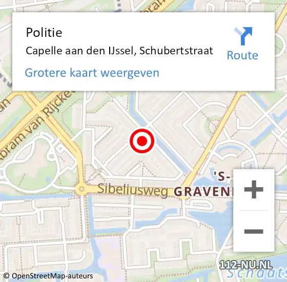 Locatie op kaart van de 112 melding: Politie Capelle aan den IJssel, Schubertstraat op 17 augustus 2024 19:54