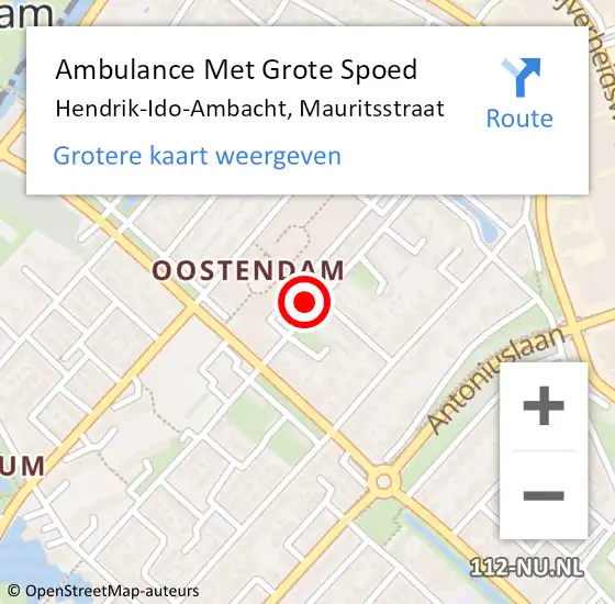 Locatie op kaart van de 112 melding: Ambulance Met Grote Spoed Naar Hendrik-Ido-Ambacht, Mauritsstraat op 17 augustus 2024 20:01