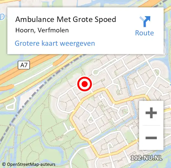 Locatie op kaart van de 112 melding: Ambulance Met Grote Spoed Naar Hoorn, Verfmolen op 17 augustus 2024 20:07