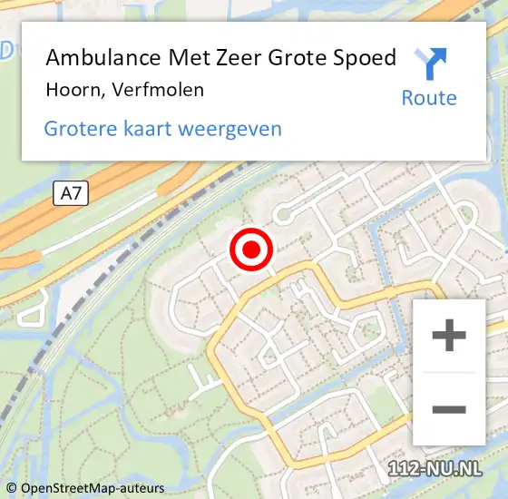 Locatie op kaart van de 112 melding: Ambulance Met Zeer Grote Spoed Naar Hoorn, Verfmolen op 17 augustus 2024 20:10