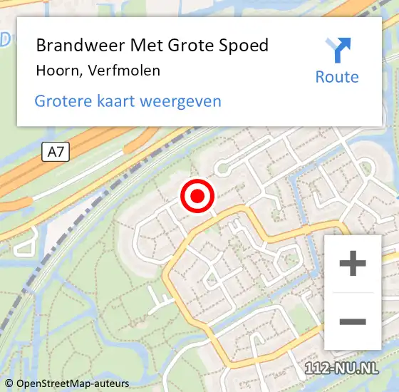 Locatie op kaart van de 112 melding: Brandweer Met Grote Spoed Naar Hoorn, Verfmolen op 17 augustus 2024 20:16