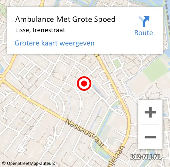 Locatie op kaart van de 112 melding: Ambulance Met Grote Spoed Naar Lisse, Irenestraat op 17 augustus 2024 20:18