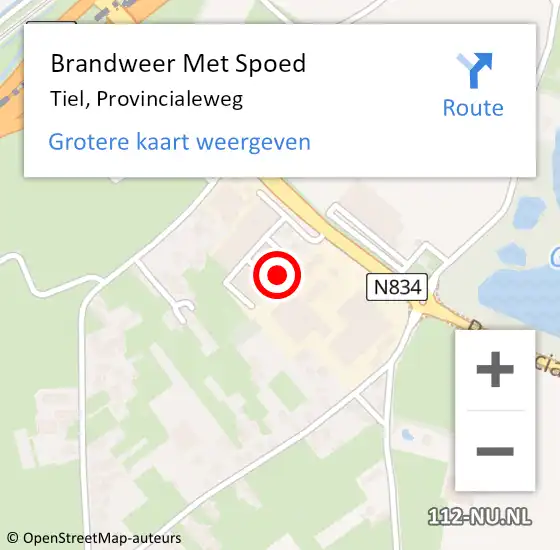 Locatie op kaart van de 112 melding: Brandweer Met Spoed Naar Tiel, Provincialeweg op 17 augustus 2024 20:42