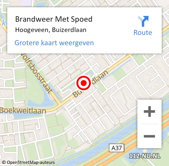 Locatie op kaart van de 112 melding: Brandweer Met Spoed Naar Hoogeveen, Buizerdlaan op 17 augustus 2024 20:48