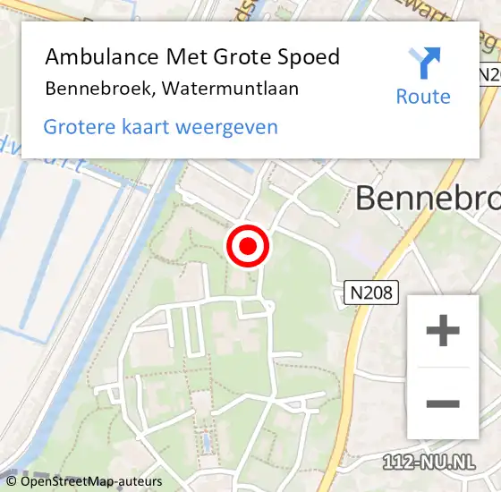 Locatie op kaart van de 112 melding: Ambulance Met Grote Spoed Naar Bennebroek, Watermuntlaan op 17 augustus 2024 21:29